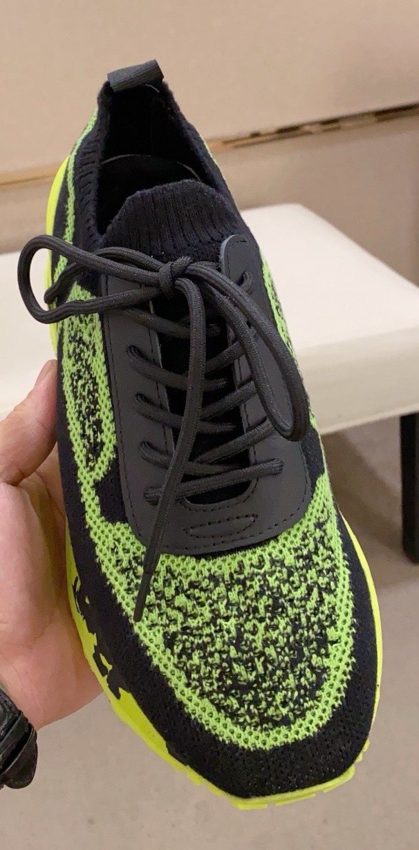 Balmain Neon Lime Knit Low-Top Sneakers - Black and Neon Lime Green