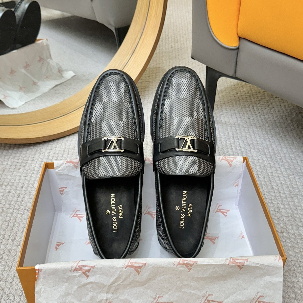 Louis Vuitton Men's Check-Pattern Buckle Loafers
